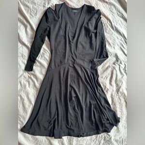 Theory Black Asymmetric Draped Dress Stretch Fabric Long Sleeve Women Size P